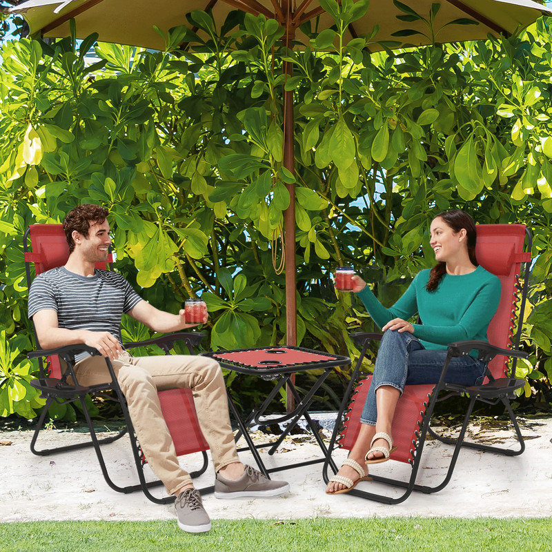 3 Pcs [ZERO GRAVITY CHAIR+PATIO TABLE SET] Foldable Recliner Beach Lounge Chaise gallery
