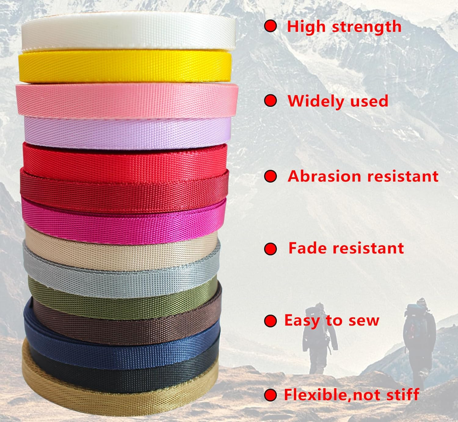 ZHFMILY 3/8 Inch Nylon Webbing Strap Flat Heavyweight Webbing Cloth Fabric Strap gallery