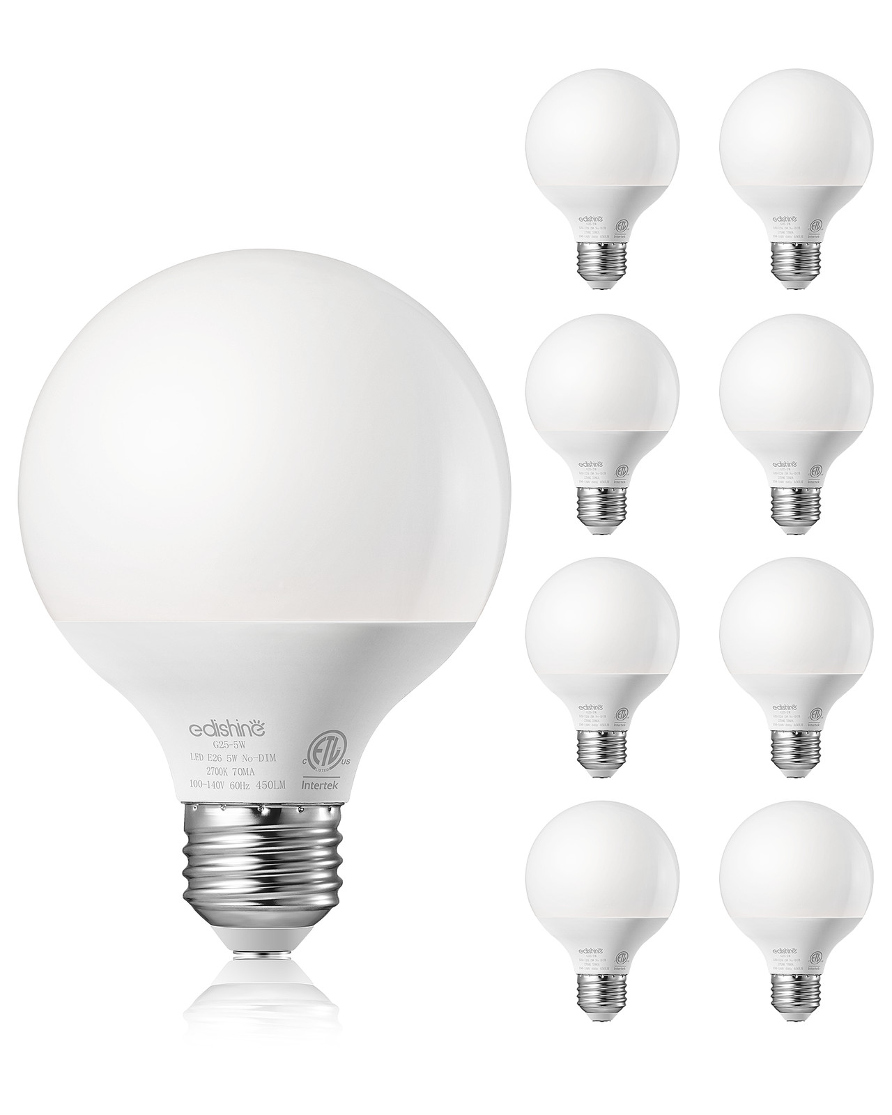 EDISHINE 8 Pack G25 LED Globe Light Bulbs Over Mirror, Makeup Round Light Bulbs gallery