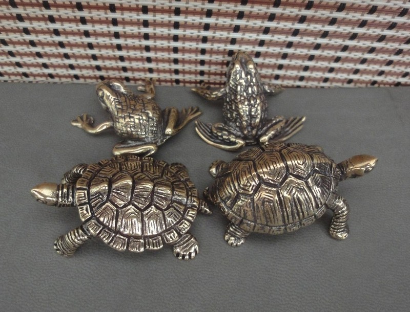 2 Pairs Solid Brass Turtles and Frogs Figurines Vintage Styles Couple Statues gallery