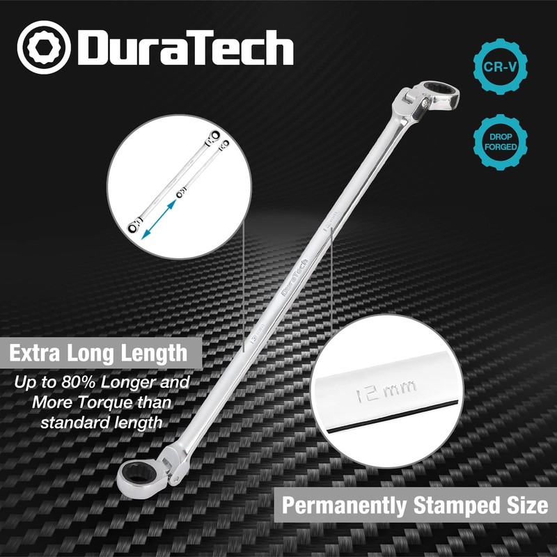 DURATECH 12 * 13 mm Extra Long Flex-Head Ratcheting Wrench, 12*13mm, Silver gallery