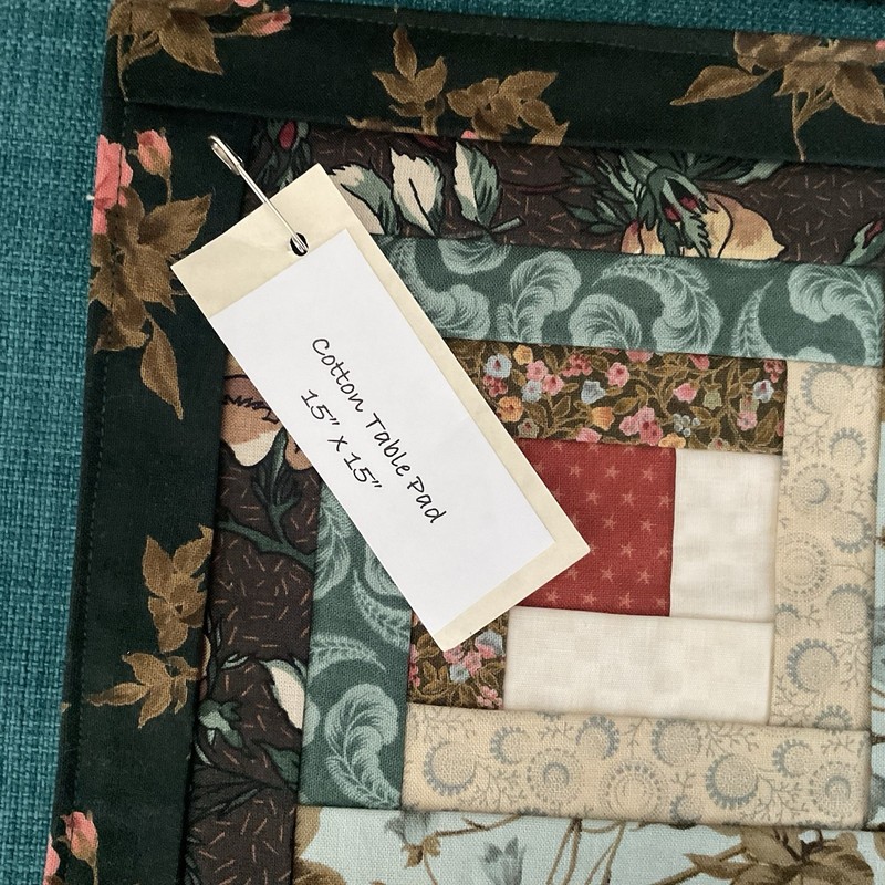 2 Patchwork Log Cabin Table Toppers NEW Handmade Quilted Table Mats 15” Square gallery