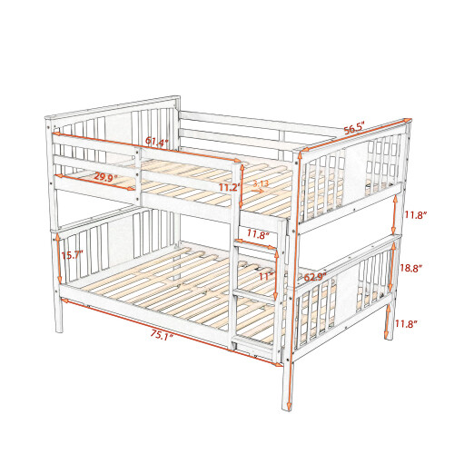 Full Over Full Bunk Bed Wood Bed Frames Full Size Platform Beds White/Gray/Brown gallery