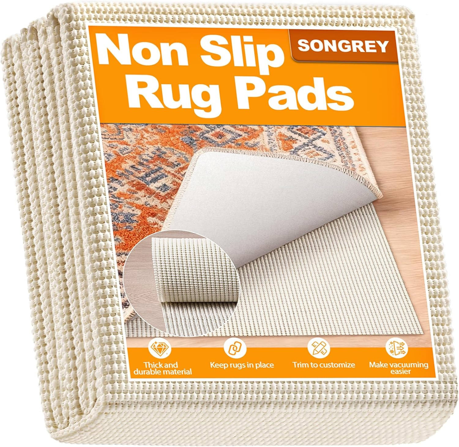 Non-Slip Rug Pad 8X10 FT, Extra Thick Carpet Pads for Hard Surfaces, Prevents Sl gallery