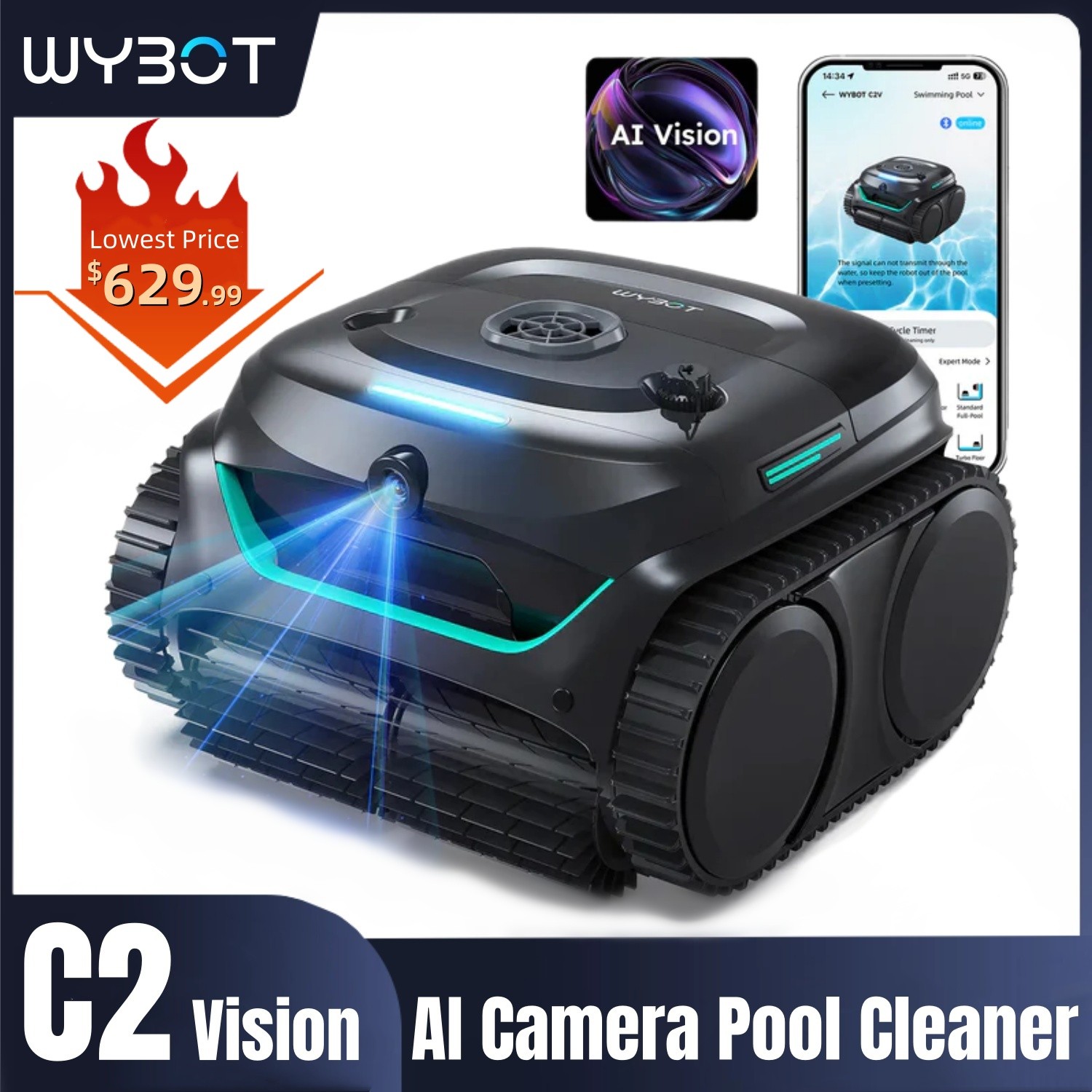 WYBOT C2 Vision AI Camera Pool Vacuum for Inground Pools Robotic Pool Cleaners gallery