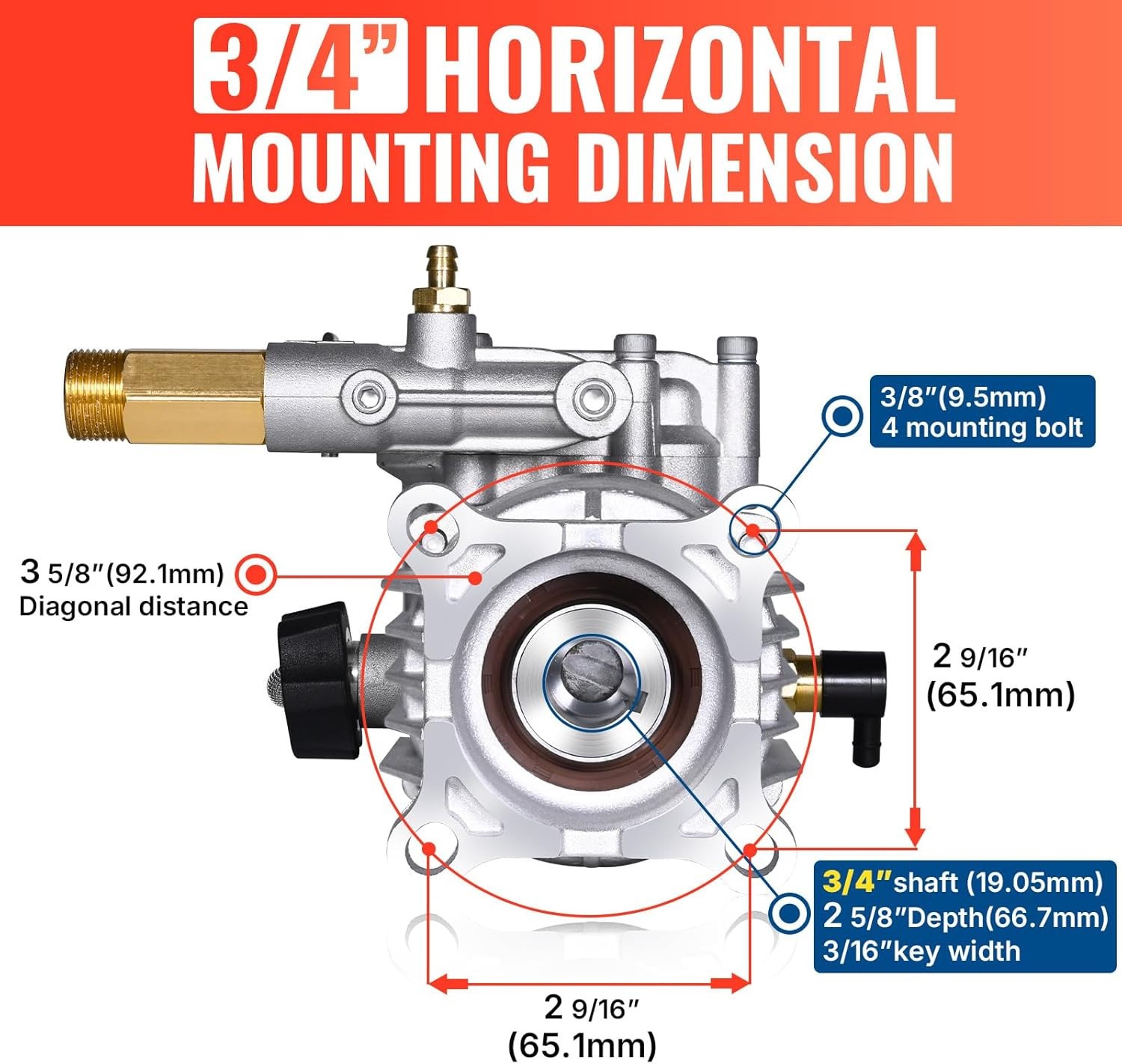 YAMATIC 3/4" Shaft Horizontal Power Pressure Washer Pump 3400 PSI 2.5 GPM gallery