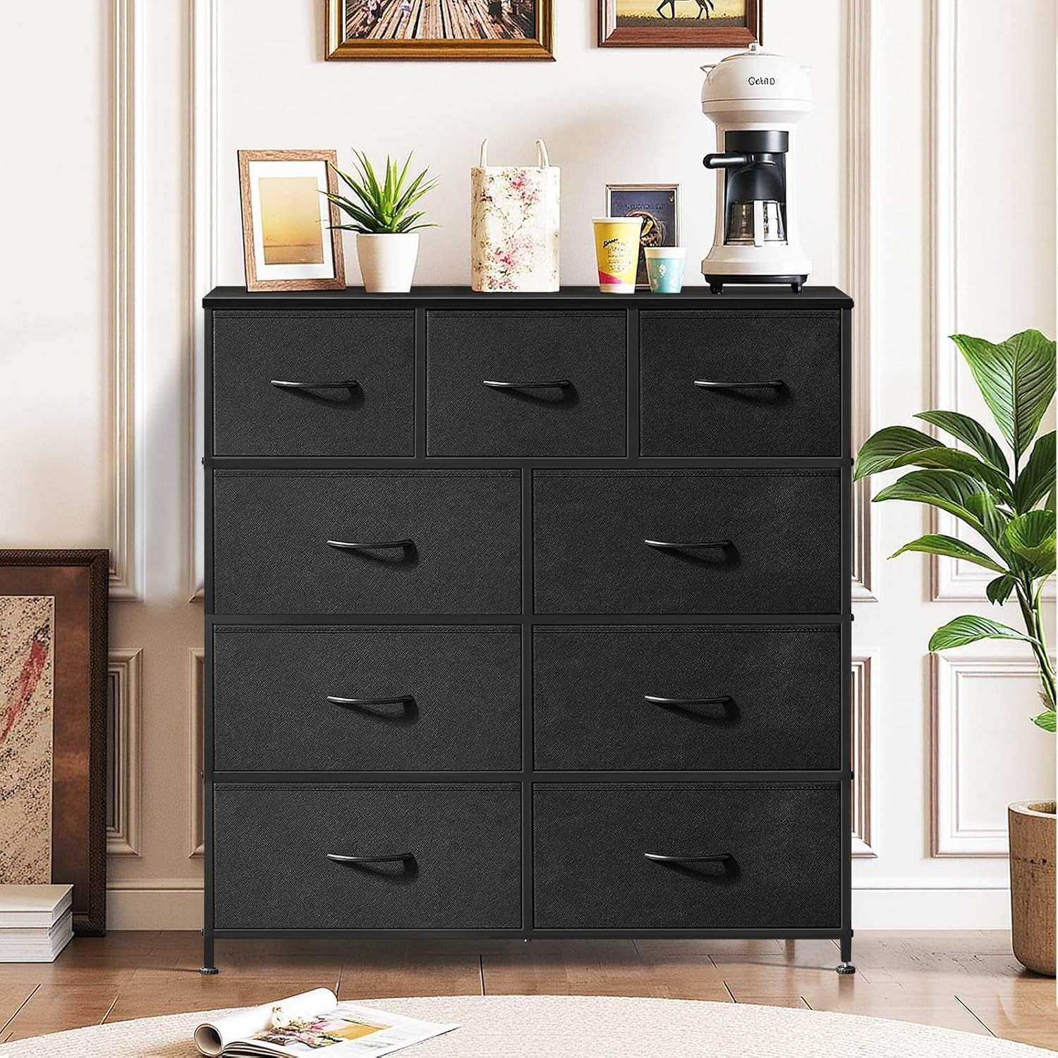NEW 9 Drawer Dresser Storage Organizer Chest w/ Wooden Top Black gallery
