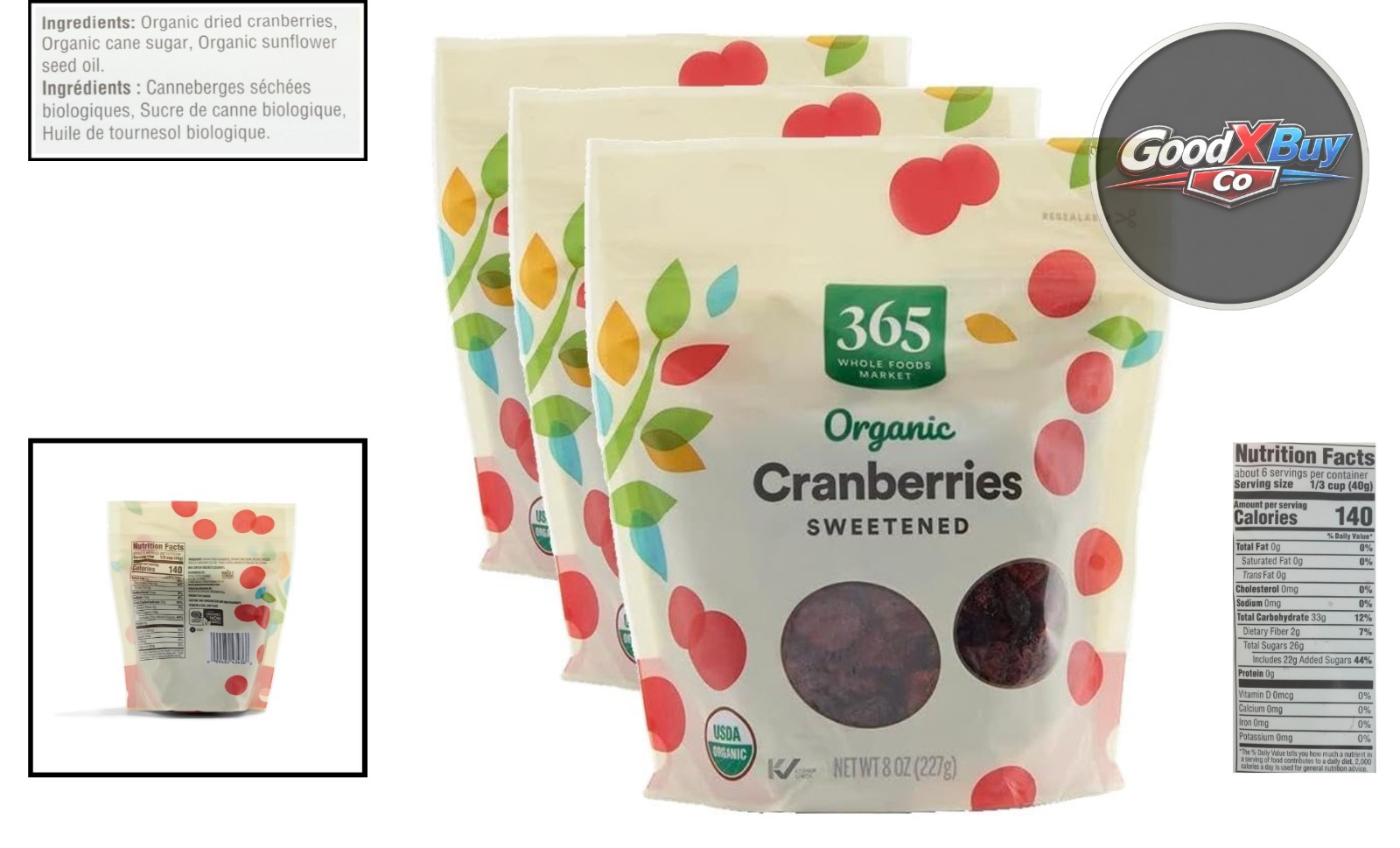 Organic Dried Sweetened Cranberries 8oz Pack of 3 Gluten-Free gallery