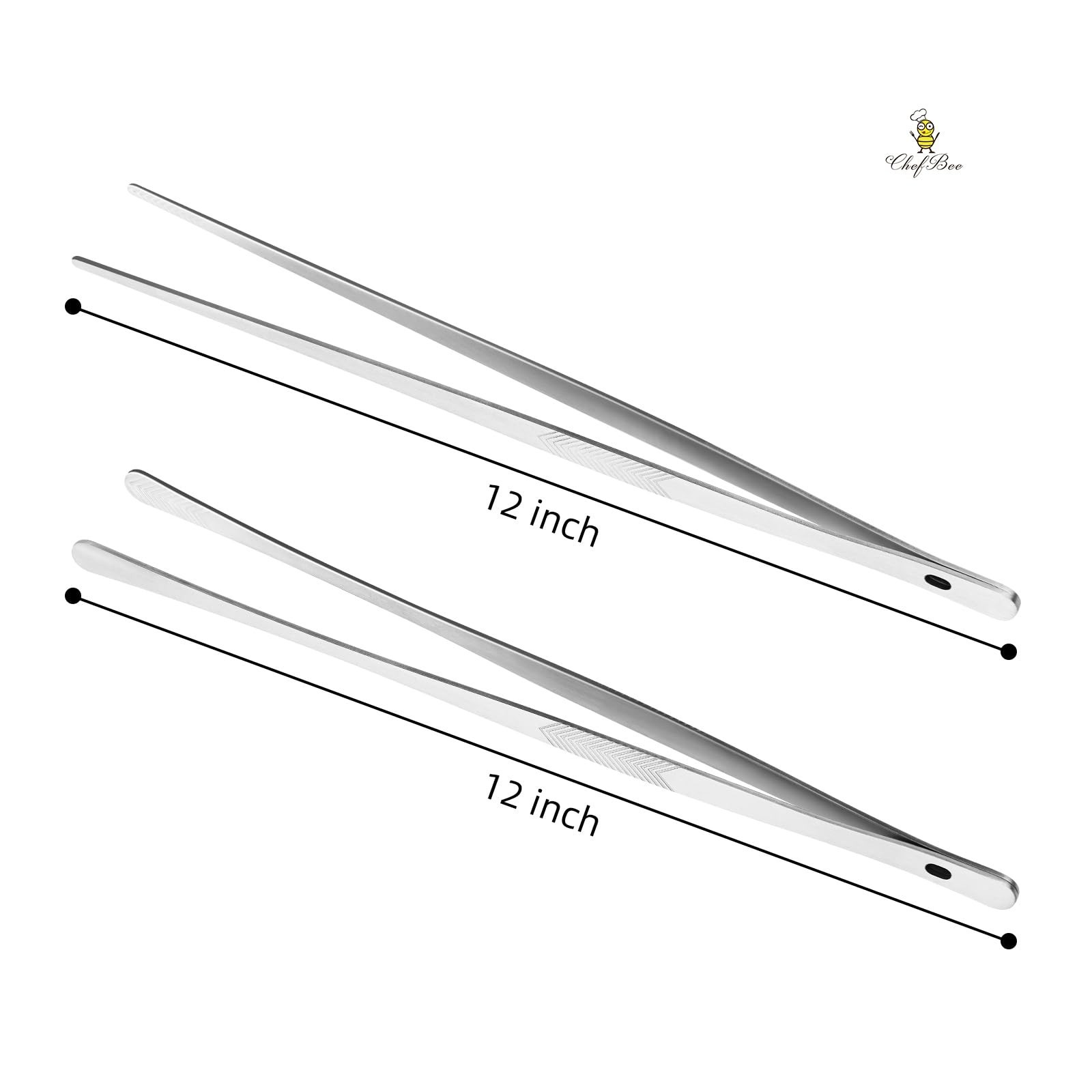 2 Pcs Kitchen Tweezer 12″ Straight & Round Tip Set Long Food Tongs Chef DIY Tool gallery
