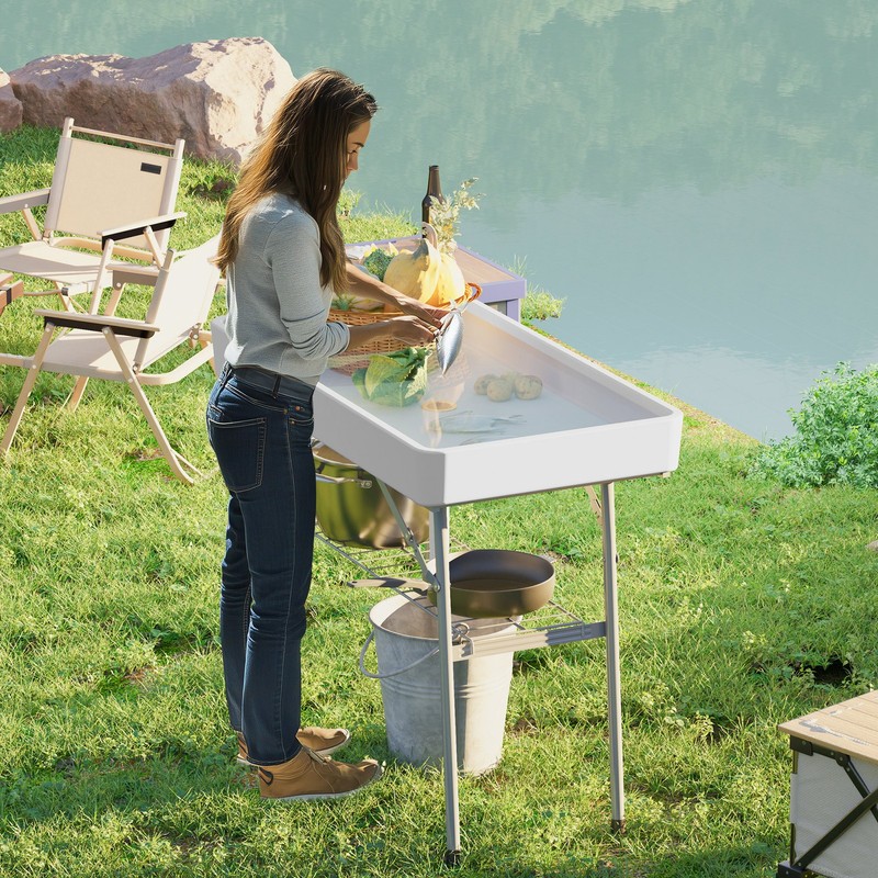 3.4ft Folding Ice Cooler Table with Drain, Fill and Chill Table with Shelf White gallery