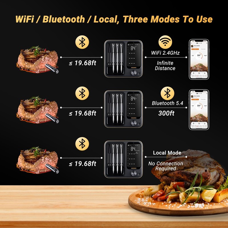Wireless Meat Thermometer with 4 Probes, WiFi Meat Thermometer Digital Wirele... gallery