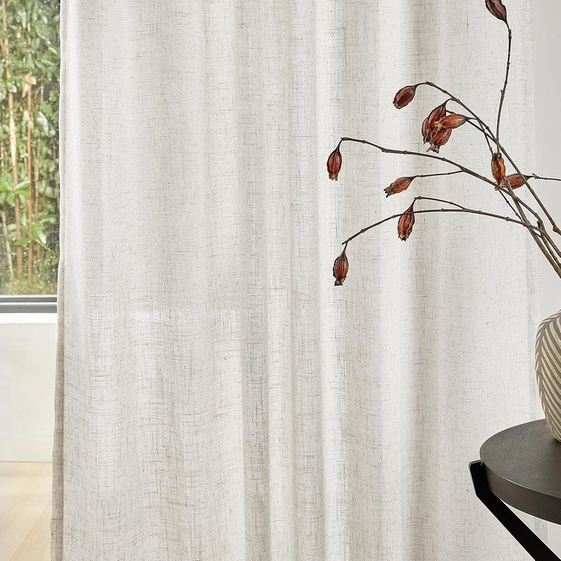 Light Filtering Semi Sheer Curtain Panels 2 Pack Linen Polyester Blend Drapes US gallery