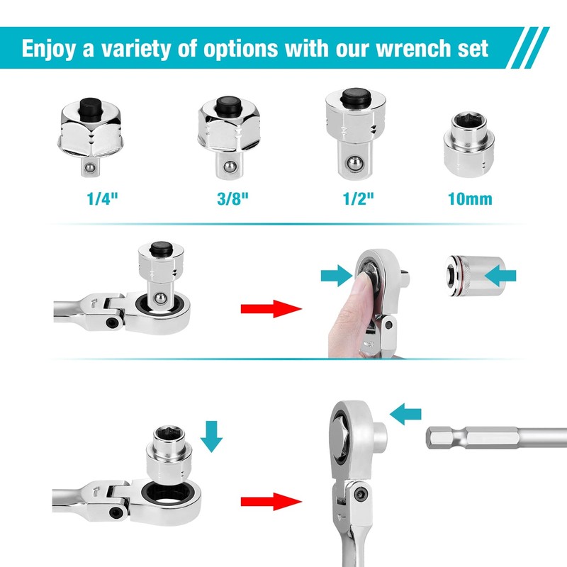 DURATECH Extra Long Flex Head Ratcheting Wrench Set 27PCS 8-22mm Socket Adapters gallery