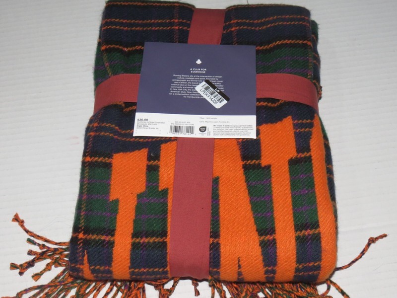 Rowing Blazers Plaid Throw Blanket Fleece Preppy Orange Green Blue 50 x 60 in gallery