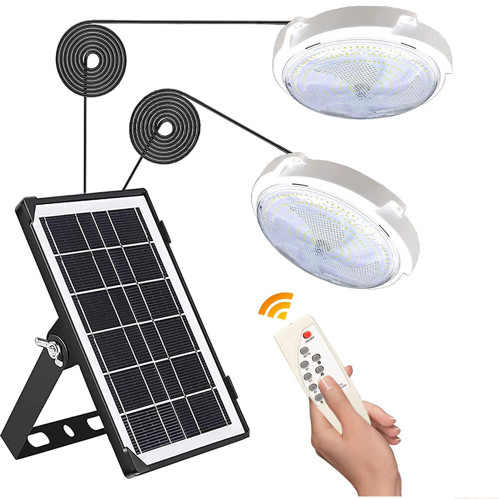 Solar Double Head Ceiling Pendant Light Remote Out/Indoor Shed Lamp Waterproof gallery
