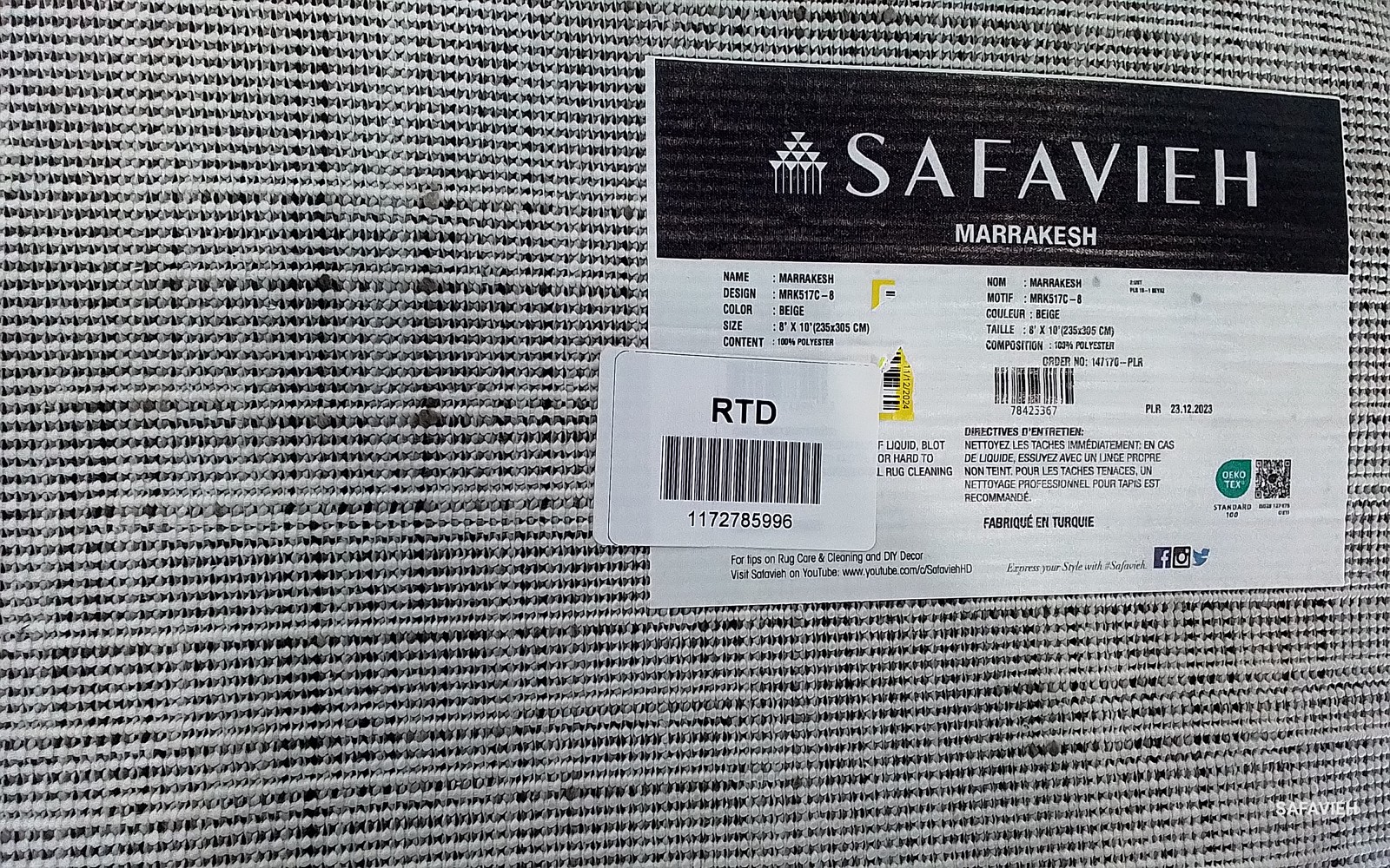 BEIGE 8'-0" x 10'-0" Back Stain Rug, Reduced Price 1172785996 MRK517C-8 gallery