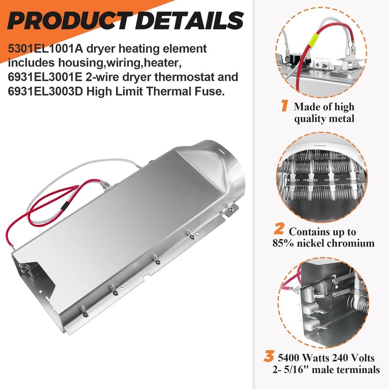 Beaquicy Dryer Heating Element Assembly - Replacement for LG Kenmore Dryer gallery