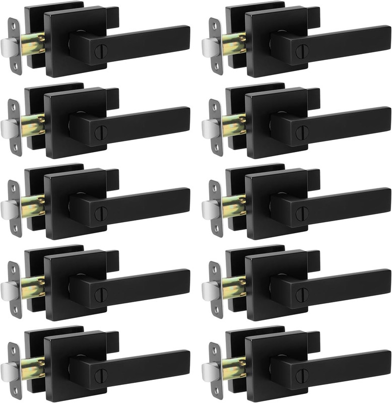 10 Pack Black Door Handle Interior Privacy Door Levers Set, Keyless Square Door gallery