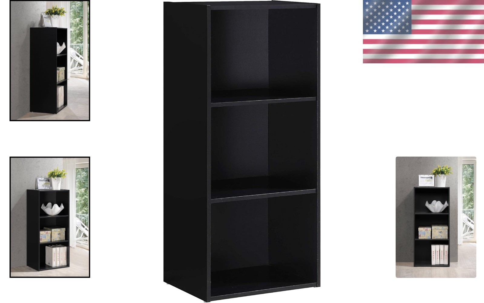 Compact Black 3-Shelf Bookcase - Durable Engineered Wood for Clutter-Free Living gallery