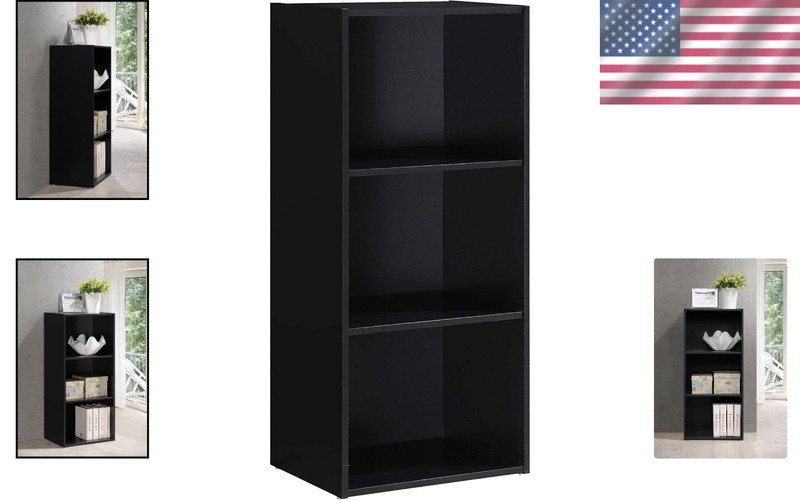 Compact Black 3-Shelf Bookcase - Durable Engineered Wood for Clutter-Free Living gallery
