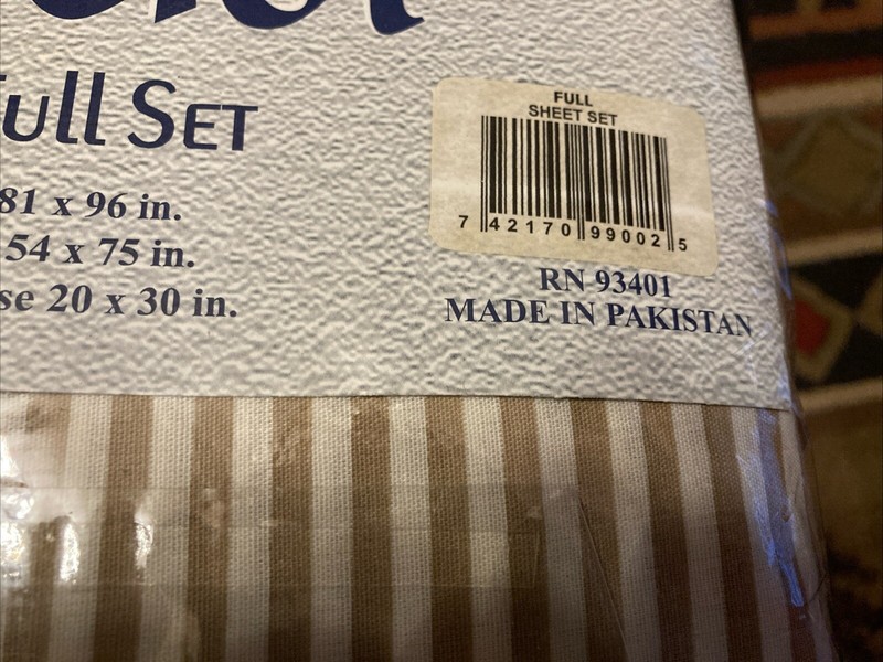 NWT Camelot 4 PCs Bedding Full Sheet Set Beige/Cream Stripes Poly/Cotton Blend gallery