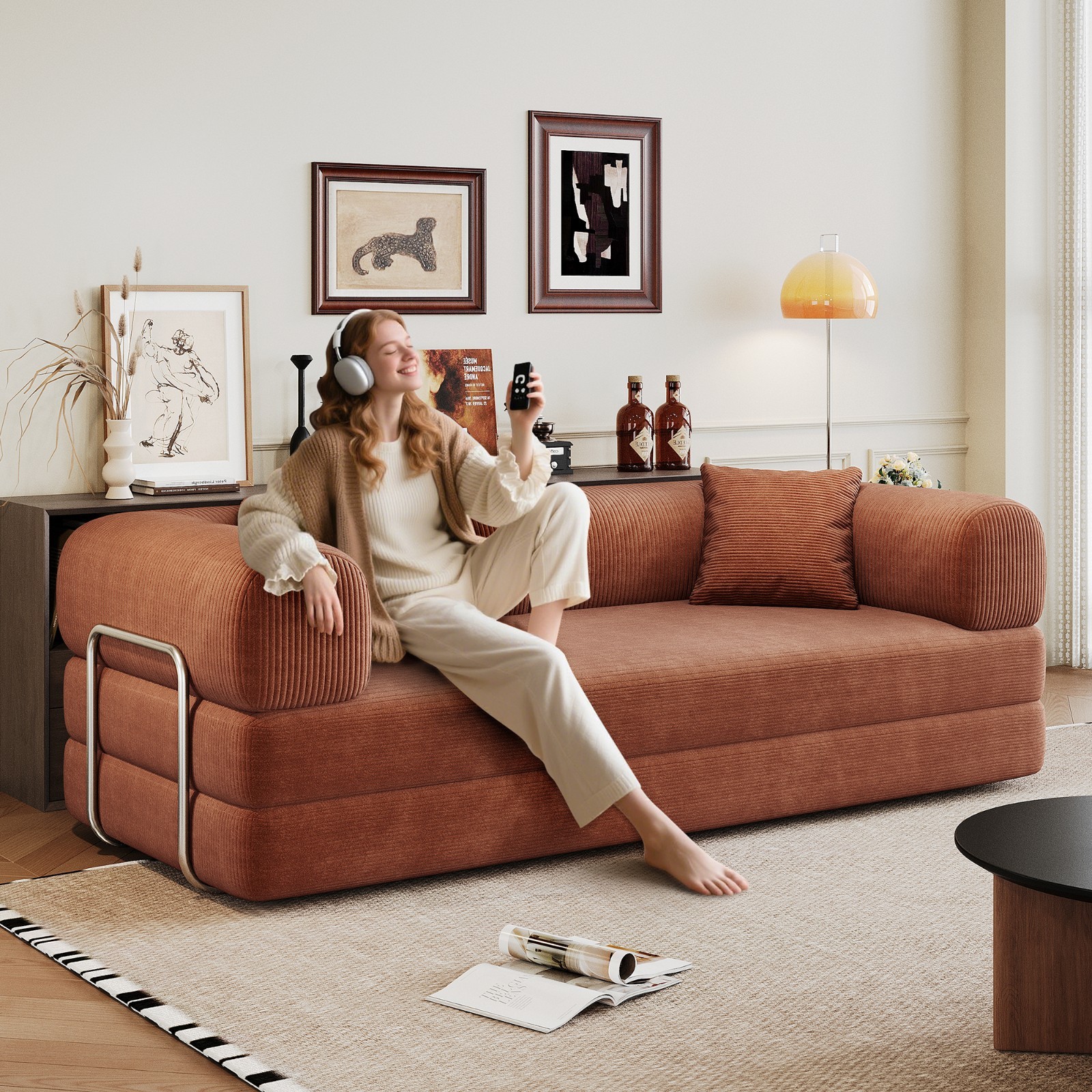 78.8" Compression Sofa, Convertible Floor Sofa Bed Boneless Sectional Couch gallery