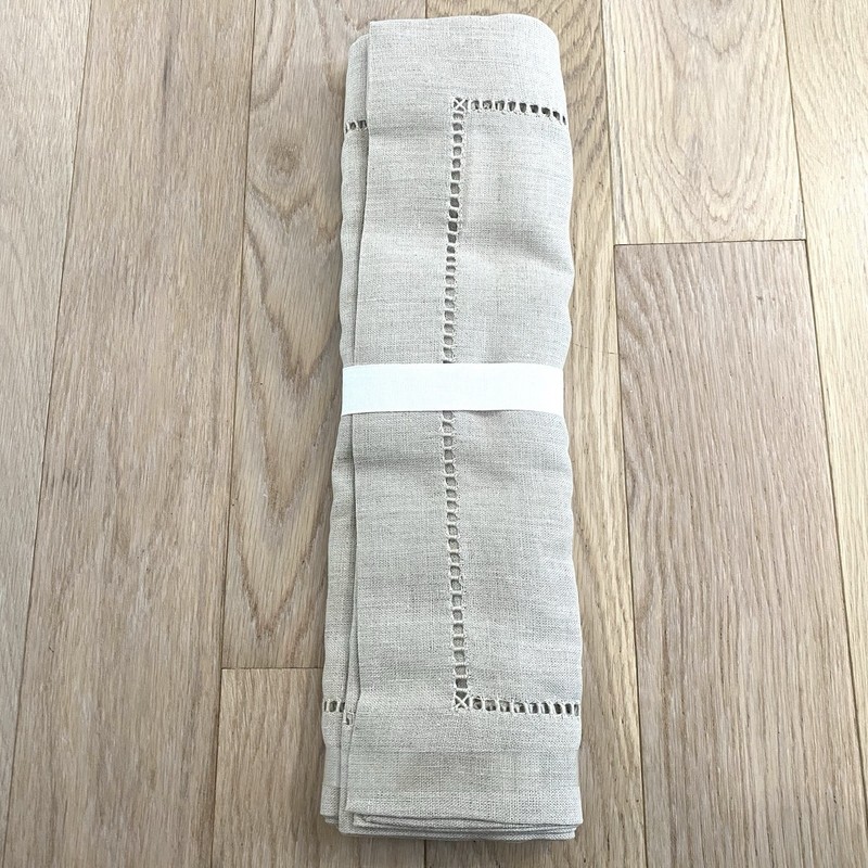 Pottery Barn Hemstitch Table Runner 16" x 108" Natural Tan Color Linen New gallery