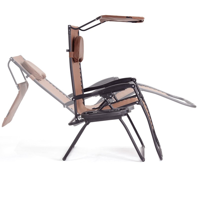 Folding Recliner Zero Gravity Lounge Chair W/ Shade Canopy Cup Holder Brown gallery