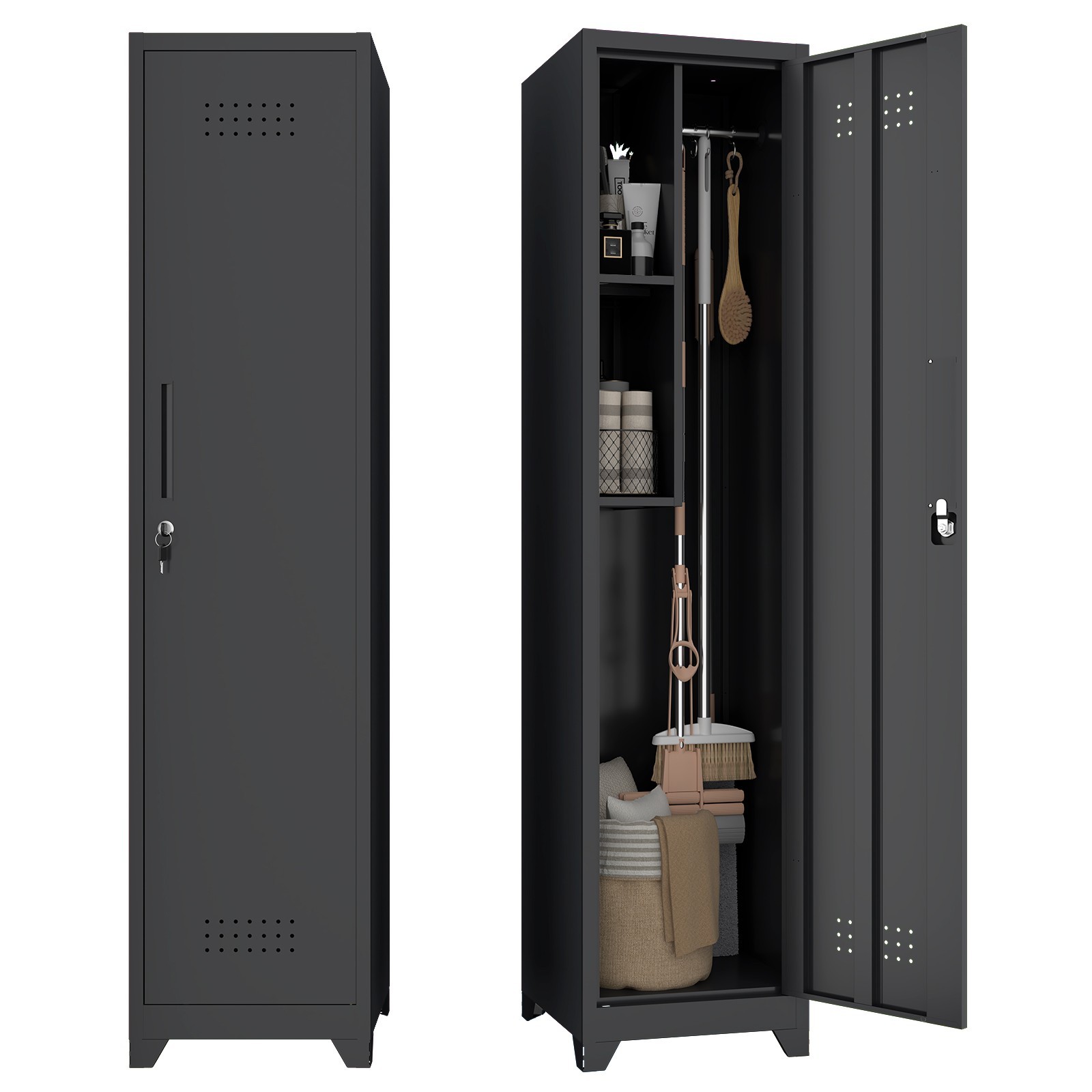 Broom Closet Storage Cabinet,Utility Closet Cabinet for Garage,Office,Gym,Black gallery