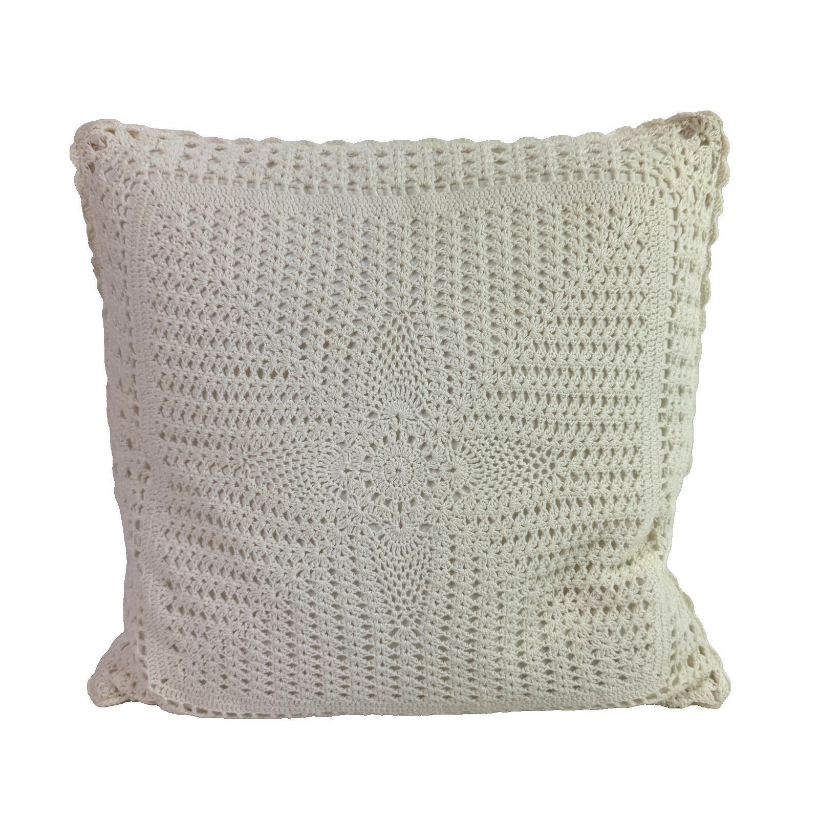 Lauren Ralph Lauren Duck Down Throw Pillow Crochet Lace Cotton Square White gallery