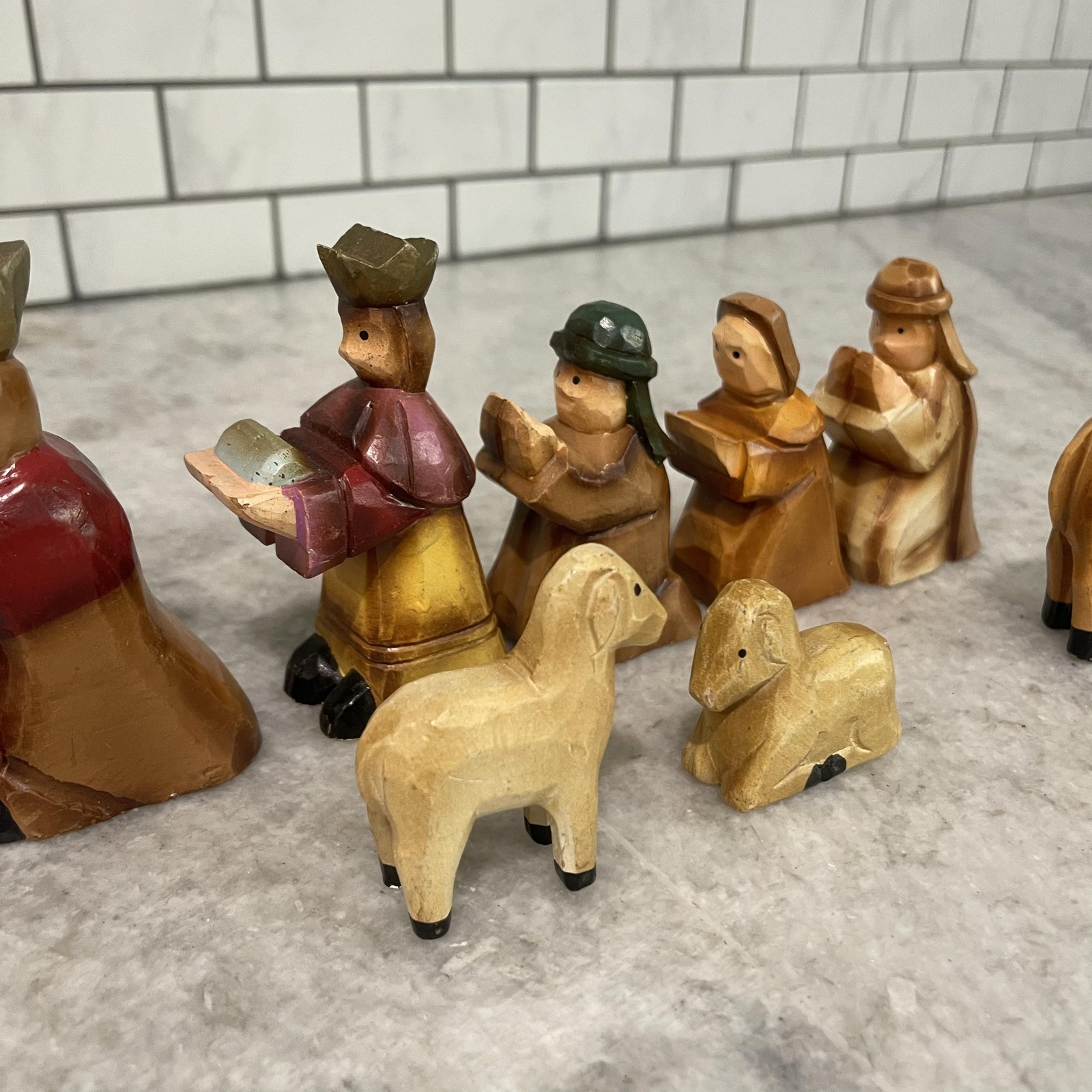 Nativity Set Hand Carved Wooden 9 Piece Miniature Christmas Decor Holy gallery