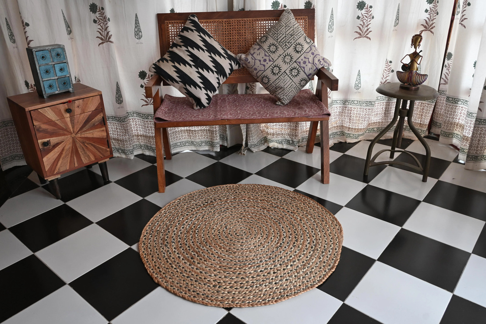 Rugmoda Natural Jute Braided Rug 3x3 ft Round Bohemian Farmhouse Area Rug gallery
