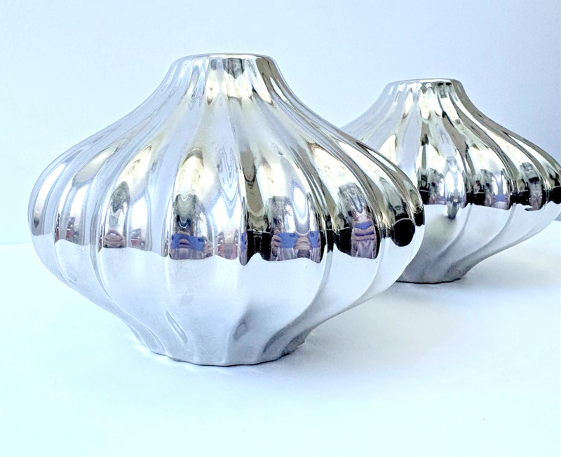 CB2 Rumba Fluted Vase Silver Chrome 6” Modern Sculptural Bud Vases gallery