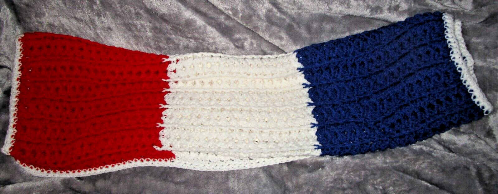 Vtg Handmade Red White & Blue Colorblock Crochet Wheelchair Lap Blanket 40x47 gallery
