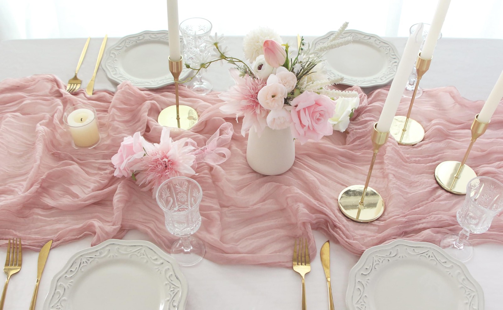 Cheesecloth Table Runner Dusty Pink 35x120 Inches 4 Packs Gauze Table Runner ... gallery