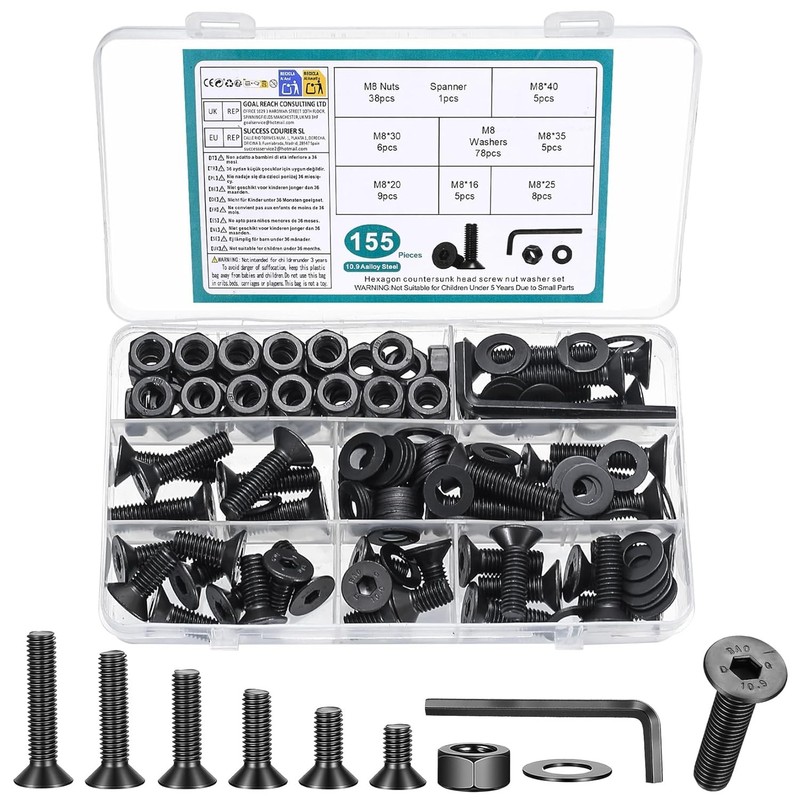 M3M4M5M6M8 Hex Socket Head Countersunk Screws Bolts Nuts Washers Assortment Kit gallery