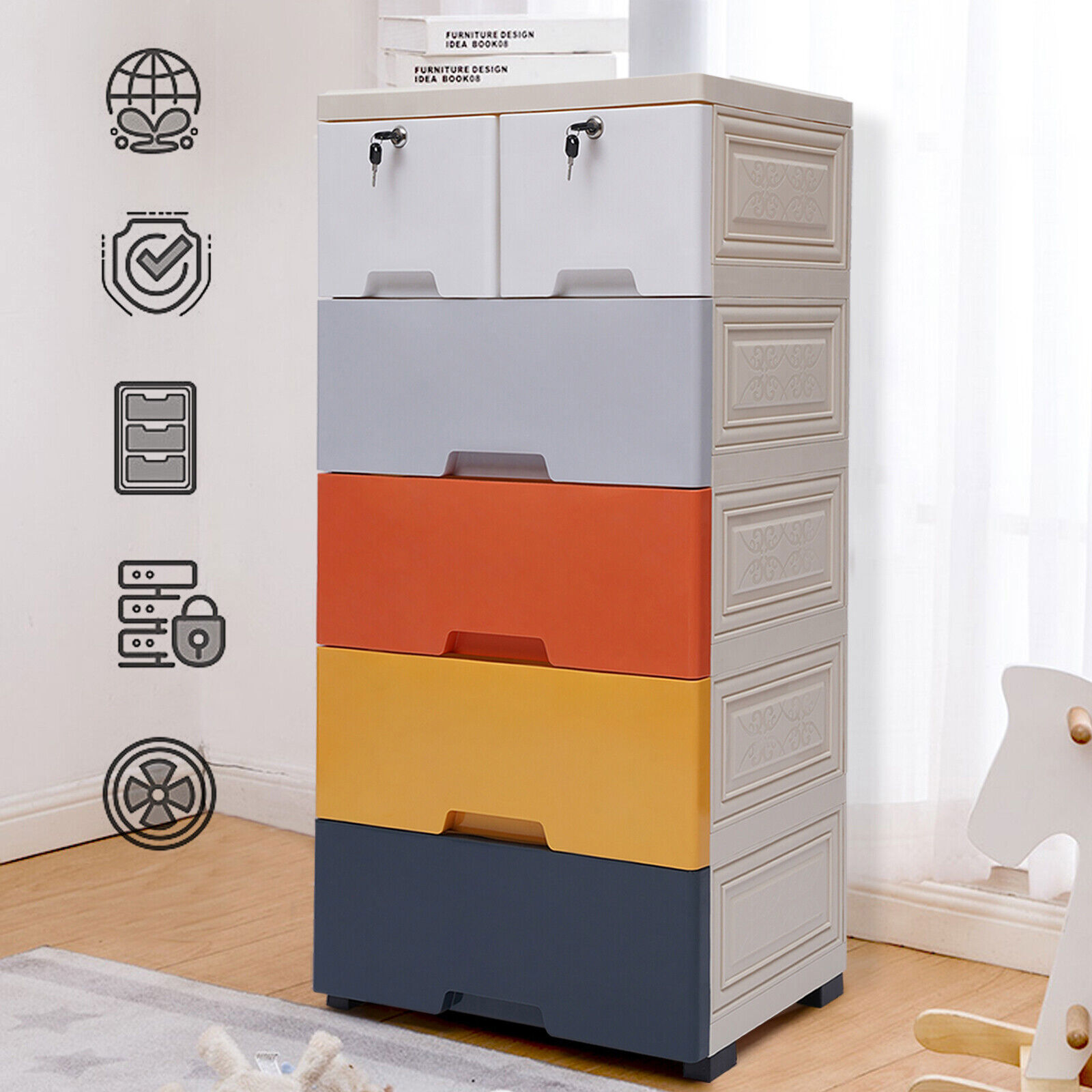 5-Tier Plastic 5 Drawers Dresser Storage Cabinet Bedroom Chest Closet Organizer gallery