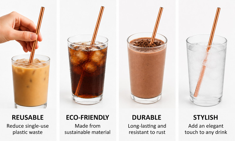 NEW! MODERN HOME 100% SOLID COPPER STRAWS - SET OF 4 - MOSCOW MULE ACCESSORY gallery