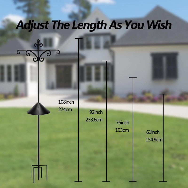92Inch Shepherds Hooks for Outdoor with Squirrel Baffles – 6 Adjustable Hooks... gallery