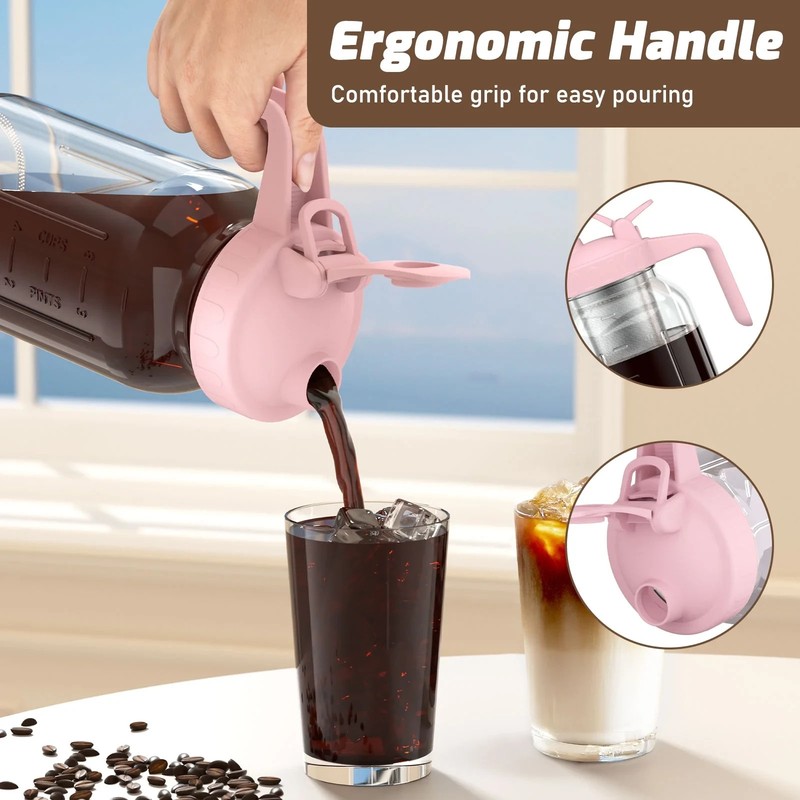 Cold Brew Coffee Maker 64oz Pitcher with Stainless Steel Filter Mason Pink gallery