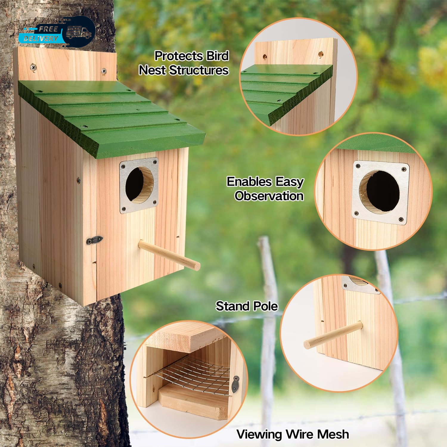 Bird Houses for outside with Copper Guard Thicken Cedar Wooden Nesting gallery