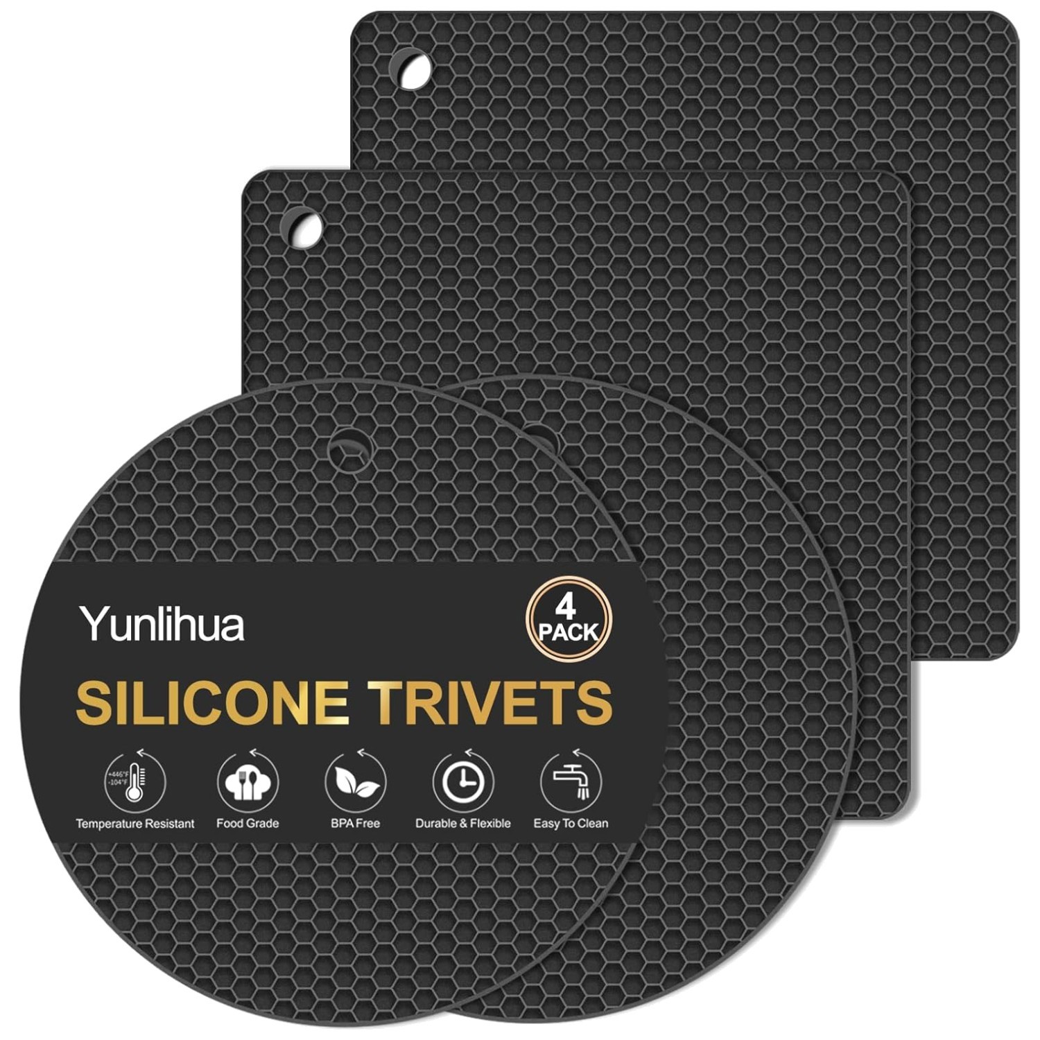 Silicone Trivet Mats, 4 Pack Hot Pads Pot Holders for Kitchen, Heat Resistant No gallery