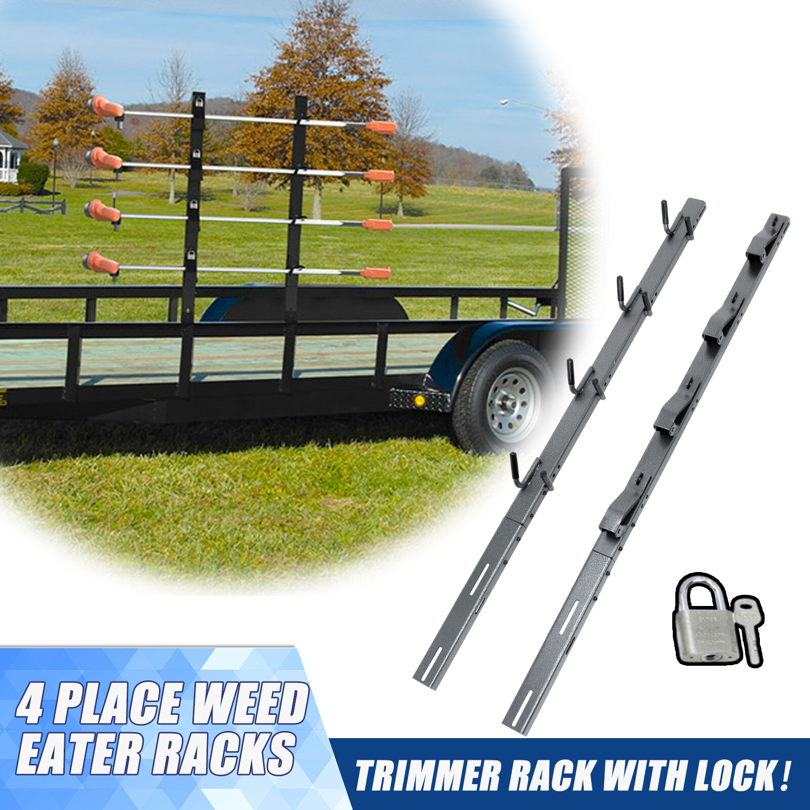 4 Place Weed Eater Racks for Open Trailers Trimmer Rack for Truck Holder w/ Lock gallery