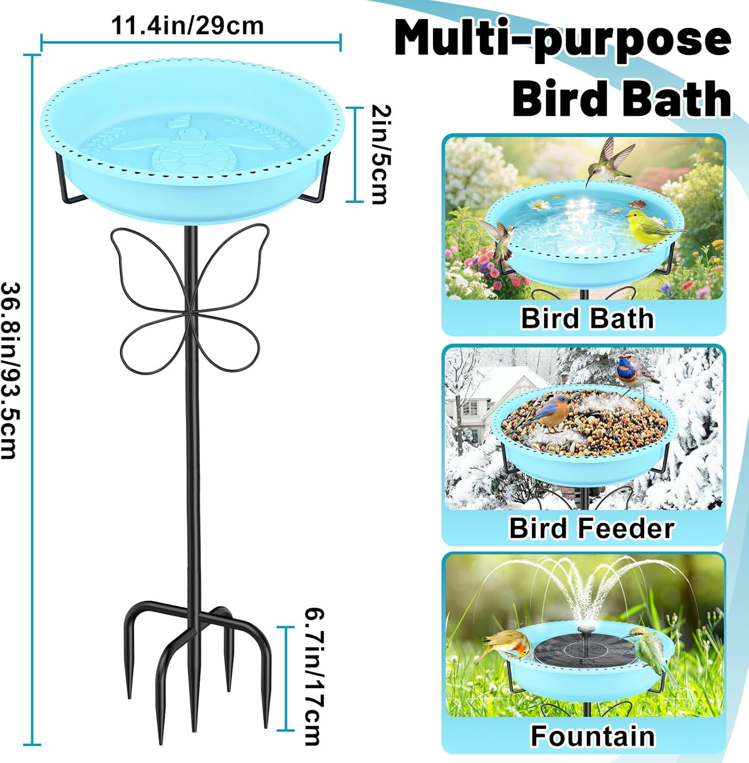 37In Bird Bath for Outside, 2-In-1 Birdbath & Birdfeeder with Detachable Plastic gallery