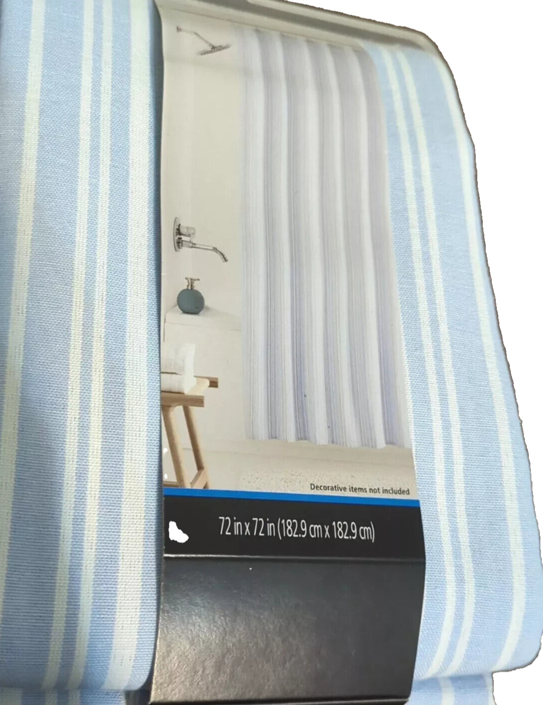 Mainstays Chambray Stripe Shower Curtain Light Blue White Fabric INDIA 72" x 72" gallery