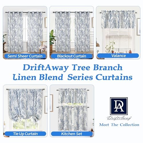 Tree Branch Linen Lined Valance Double Layer 52"W x 14"L (Pack of 1) Blue gallery