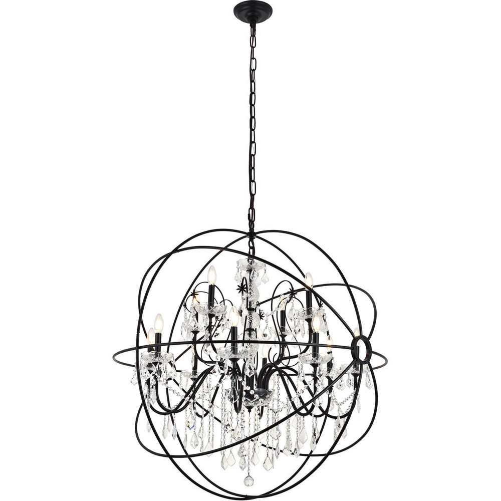 Large Crystal Chandelier Light Fixture Black Entryway Foyer or Dining Room 43"