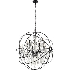 Large Crystal Chandelier Light Fixture Black Entryway Foyer or Dining Room 43″