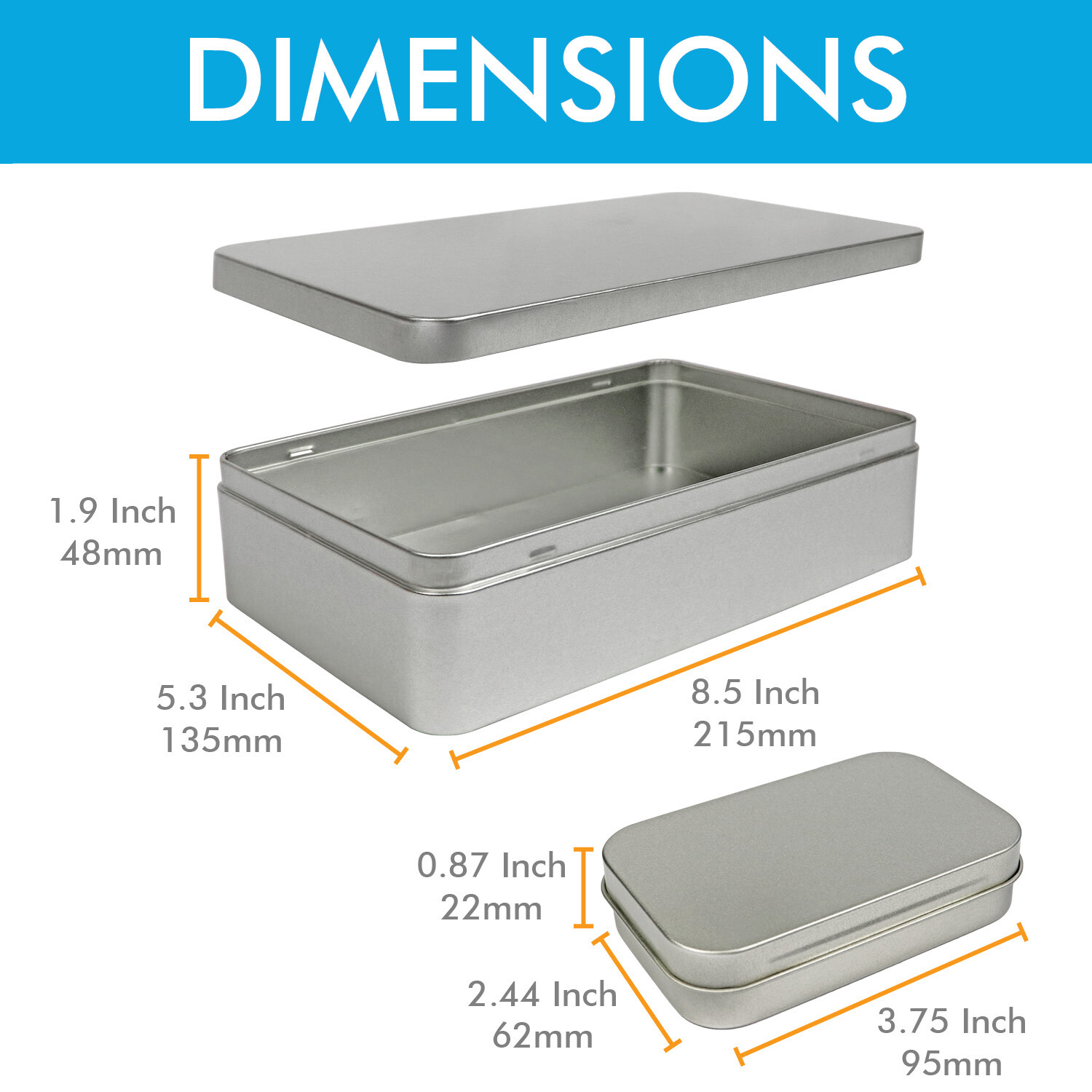 Large Silver Metal Rectangular Empty Tin Box Containers Storage Organization gallery