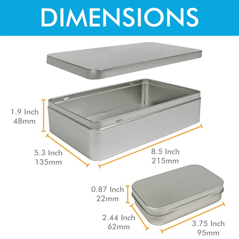 Large Silver Metal Rectangular Empty Tin Box Containers Storage Organization gallery